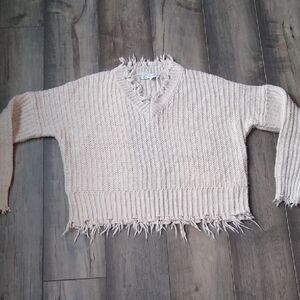 HYFVE Fringed V-Neck Sweater in Cream